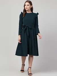 Stylish Green Polyester Solid Fit and Flare For Women-thumb2