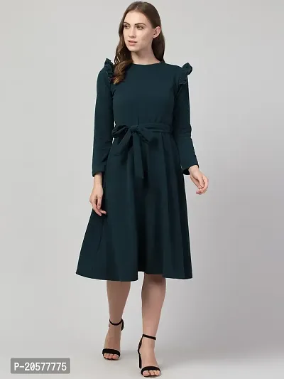 Stylish Green Polyester Solid Fit and Flare For Women-thumb3