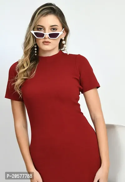 Stylish Maroon Polyester Solid Bodycon For Women-thumb4