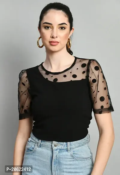 Elegant Black Polyester Self Design Top For Women