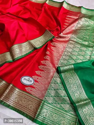 Stylish Red Satin Silk Saree With Blouse Piece For Women