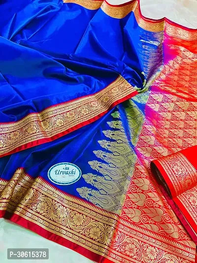 Stylish Blue Satin Silk Saree With Blouse Piece For Women