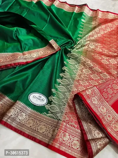 Stylish Green Satin Silk Saree With Blouse Piece For Women