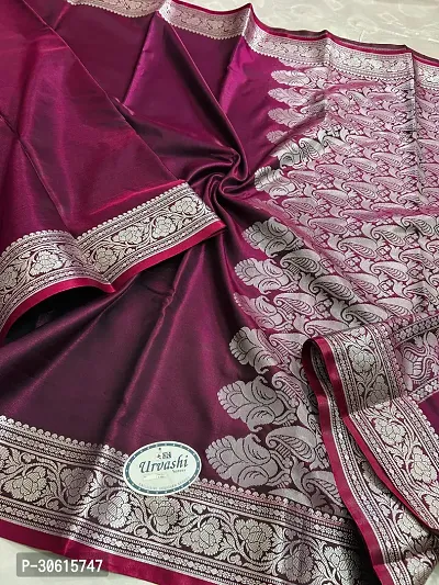 Stylish Purple Satin Embroidered Banarasi Silk Saree with Blouse piece For Women-thumb0