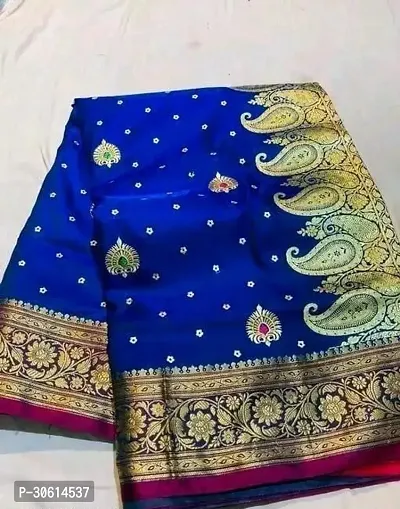 Stylish Banarasi Silk Saree With Blouse Piece For Women-thumb0