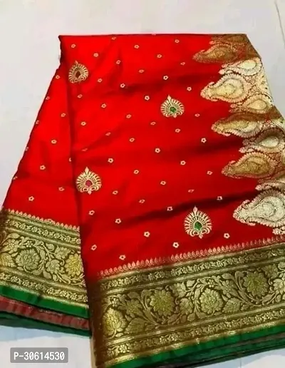 Stylish Banarasi Silk Saree With Blouse Piece For Women-thumb0