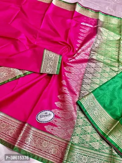 Stylish Pink Satin Silk Saree With Blouse Piece For Women