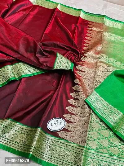 Stylish Maroon Satin Silk Saree With Blouse Piece For Women-thumb0