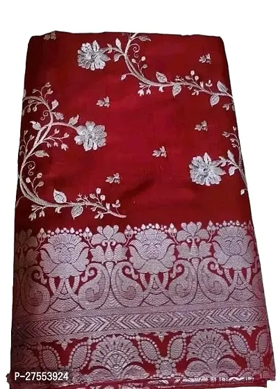 Stylish Art Silk Red Woven Design Saree with Blouse piece For Women