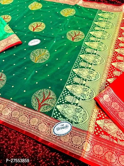 Stylish Art Silk Green Woven Design Saree with Blouse piece For Women