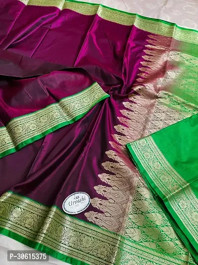 Stylish Magenta Satin Silk Saree With Blouse Piece For Women