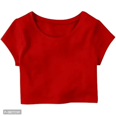 Elegant Red Cotton Blend Solid Crop Top For Women