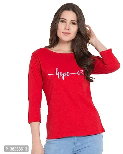 Elegant Red Cotton Blend Printed Top For Women-thumb0