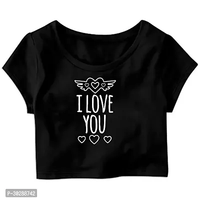 Elegant Black Cotton Blend Printed Crop Top For Women-thumb0