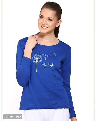 Elegant Blue Cotton Blend Printed Top For Women-thumb0