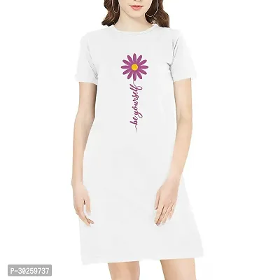 Stylish White Cotton Printed A-Line Dress For Women-thumb0