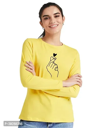 Elegant Yellow Cotton Blend Printed Tshirt For Women-thumb0