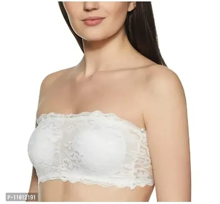 Women's Lace Tube Strapless Padded Bra (Free Size, 28B to 34B) (Free Size, Cream and White)-thumb4