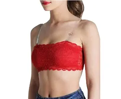 Shifa Beauty Women's Lace Tube Strapless Padded Bra (Free Size, 28B to 34B) (Free Size, Red and Black)-thumb2