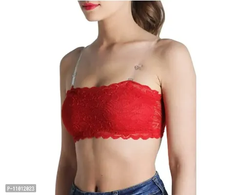 Shifa Beauty Women's Lace Tube Strapless Padded Bra (Free Size, 28B to 34B) (Free Size, Red and Black)-thumb3