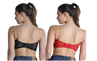 Shifa Beauty Women's Lace Tube Strapless Padded Bra (Free Size, 28B to 34B) (Free Size, Red and Black)-thumb1