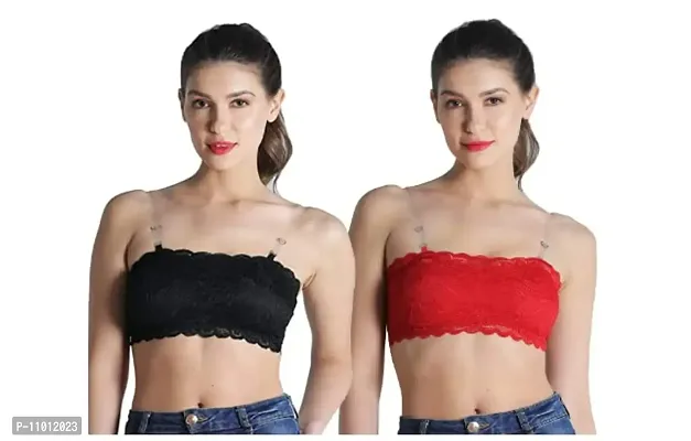 Shifa Beauty Women's Lace Tube Strapless Padded Bra (Free Size, 28B to 34B) (Free Size, Red and Black)