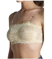 Women's Lace Tube Strapless Padded Bra (Free Size, 28B to 34B) (Free Size, Cream and White)-thumb1