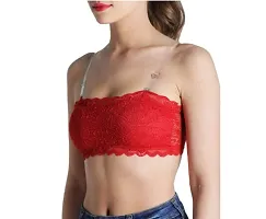 Women's Lace Tube Strapless Padded Bra (Free Size, 28B to 34B) (Free Size, Cream, Red and White)-thumb2