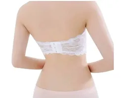 Women's Lace Tube Strapless Padded Bra (Free Size, 28B to 34B) (Free Size, Cream and White)-thumb4