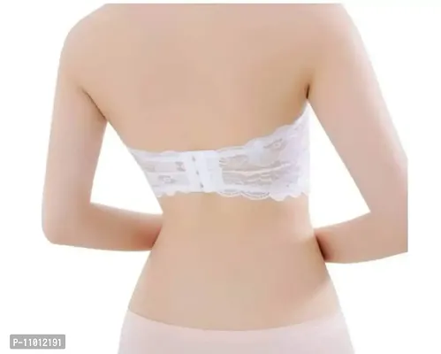 Women's Lace Tube Strapless Padded Bra (Free Size, 28B to 34B) (Free Size, Cream and White)-thumb5