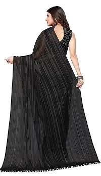 FLOURIOUS Araina Fashion Designed Lightweight Striped Pure Chiffon Saree With Black Velvet Blouse (Black)-thumb2