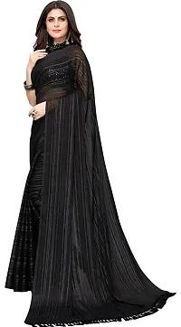 FLOURIOUS Araina Fashion Designed Lightweight Striped Pure Chiffon Saree With Black Velvet Blouse (Black)-thumb3