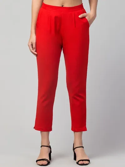 Elegant Lycra Solid Trousers For Women