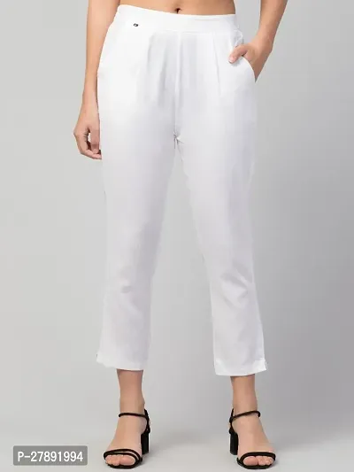 Elegant White Lycra Solid Trousers For Women