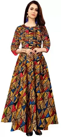 Cotton Collection Women's Full Sleeves Fit and Flare Rayon Printed Long Gown (Free Size Upto XXL)