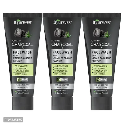 AyurEver Activated Charcoal Face Wash With Vitamin E  Organic Aloevera (100ml)