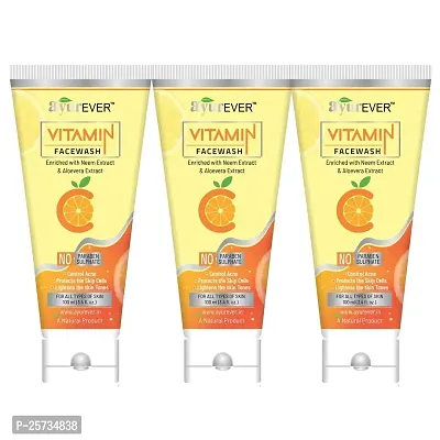 AyurEver 100% Natural Vitamin C Skin Brightening Face Wash (100ml) Pack of 3