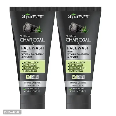 AyurEver Activated Charcoal Face Wash With Vitamin E  Organic Aloevera (100ml) For Anti-Pollution Suitable for All Skin Type | Face Wash - (Pack of 2)