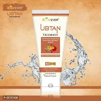 AyurEver Ubtan Face Wash (100ml) | Extract Turmeric, Chandan  Aloevera | Rose Water  Almond Oil | For All Type of Skin (Pack of 2)-thumb2