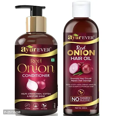 AYUREVER Red Onion Oil with Hair Applicator (200 ml) + Onion Hair Conditioner (300ml)