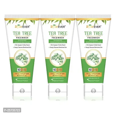 AyurEver Tea Tree Skin Clearing Face Wash (100ml)|Enriched with Aloevera and Neem | For All Type of Skin With Neem  Aloevera (Pack of 3)