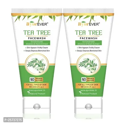 AyurEver Tea Tree Skin Clearing Face Wash (100ml)|Enriched with Aloevera and Neem | For All Type of Skin With Neem  Aloevera (Pack of 2)