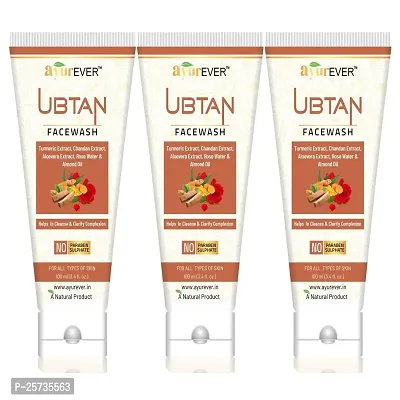 AyurEver Ubtan Face Wash (100ml) | Extract Turmeric, Chandon  Aloevera | Rose Water  Almond Oil | For All Type of Skin (Pack of 3)