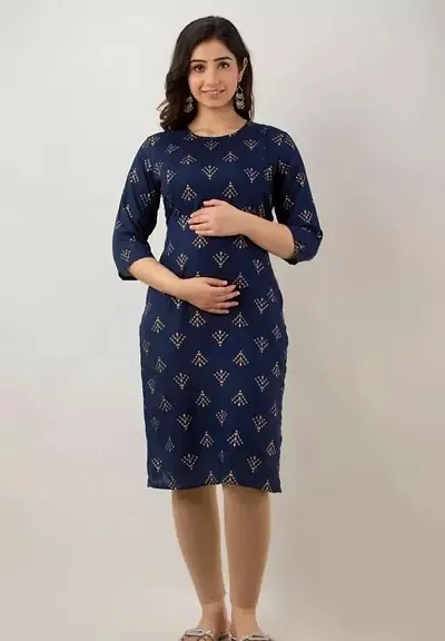 Stylish Rayon Knee Length Round Neck 3/4 Sleeve Straight Design Maternity And Feeding Kurta For Women