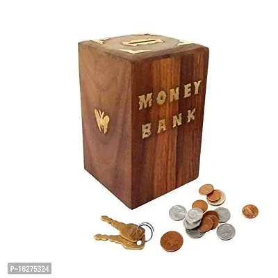 Wooden Rectangular Shape Money Bank Coin Box for Kids with Lock Gifts for Boys, Girls Birthday Gift for Kids .-thumb0