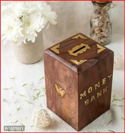 Handmade Wooden Rectangular Shape | Money Bank | Piggy Bank | Coin Box | Coin Holder - Gift Item for All Age Group.-thumb0