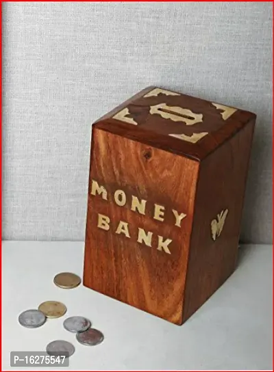 Wooden Rectangular Shape  for Kids with Lock Gifts for Boys, Girls  Adult (Money Bank Design)-thumb0