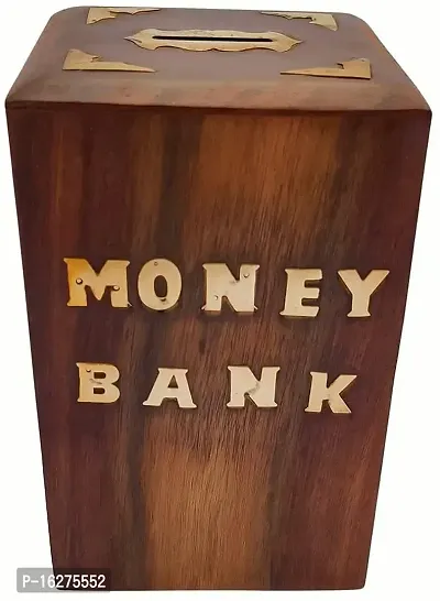 Wooden Piggy Bank | Money Bank | Gullak for Kids | Birthday Gift for Kids and Adults | Handmade Wooden Coin Box Holder | Money Box Coin Bank with Lock-thumb0