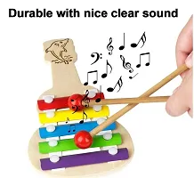 wooden xylophone guitar shaped musical toy for children with 5 note pack of 1- Multi color-thumb1