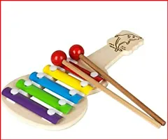 wooden xylophone guitar shaped musical toy for children with 5 note pack of 1- Multi color-thumb2